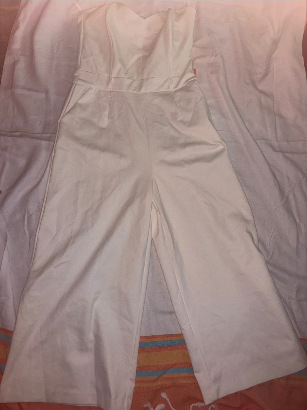 Have White Strapless Wide-Leg Jumpsuit